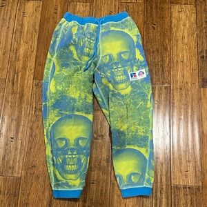 Russel Athletic Blue and Yellow Skull Print Sweatpants